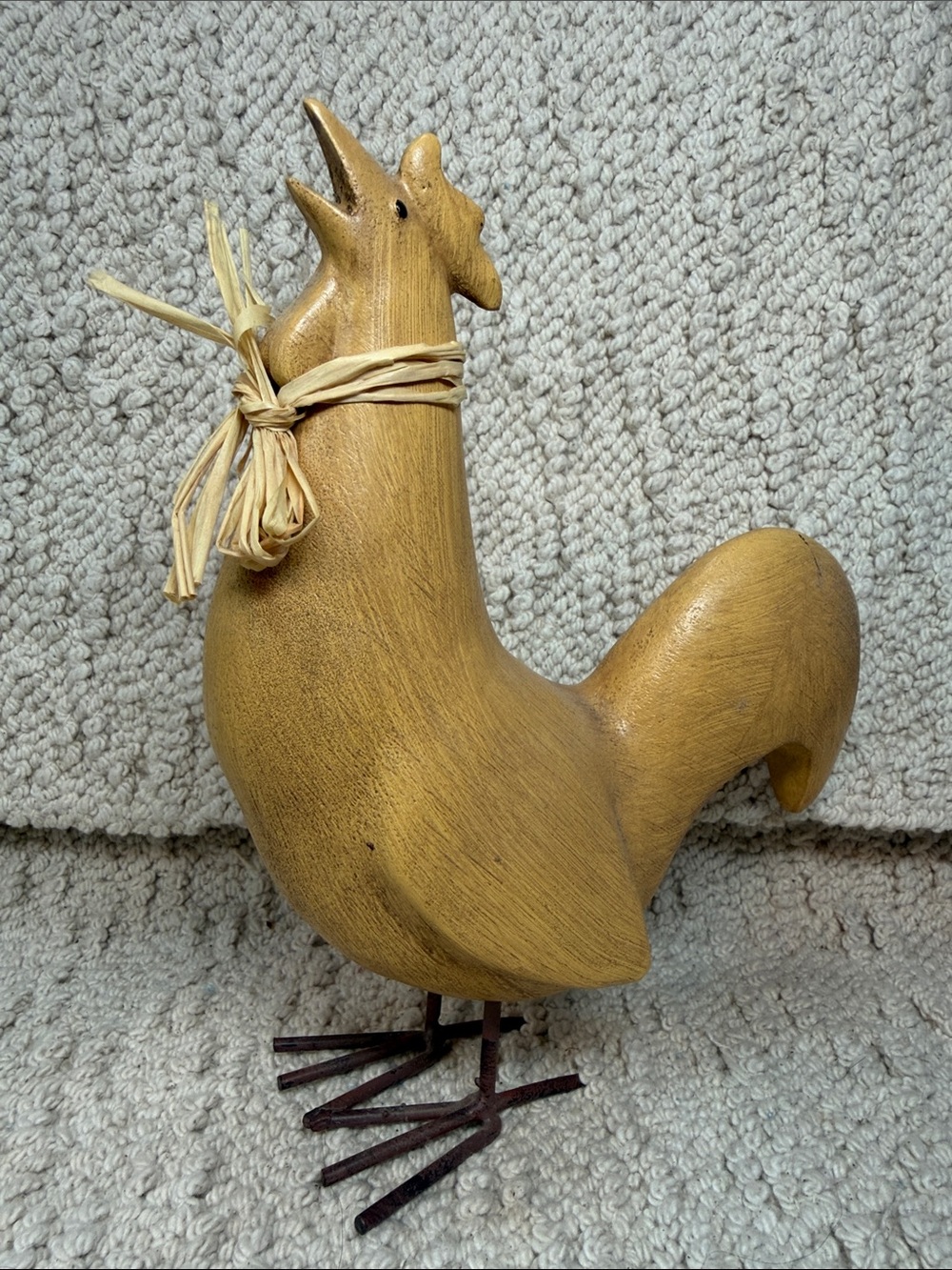 Handcrafted Yellow Wooden Rooster Accent with Metal Legs/Feet - Home Decor